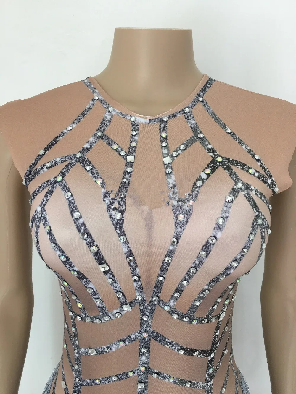 Блестящие Стразы Серебряные кисточки Боди без рукавов большие Стрейчевые