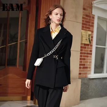 

[EAM] Loose Fit Black Vent Split Temperament Woolen Coat Parkas New Long Sleeve Women Fashion Tide Spring Autumn 2020 1K891