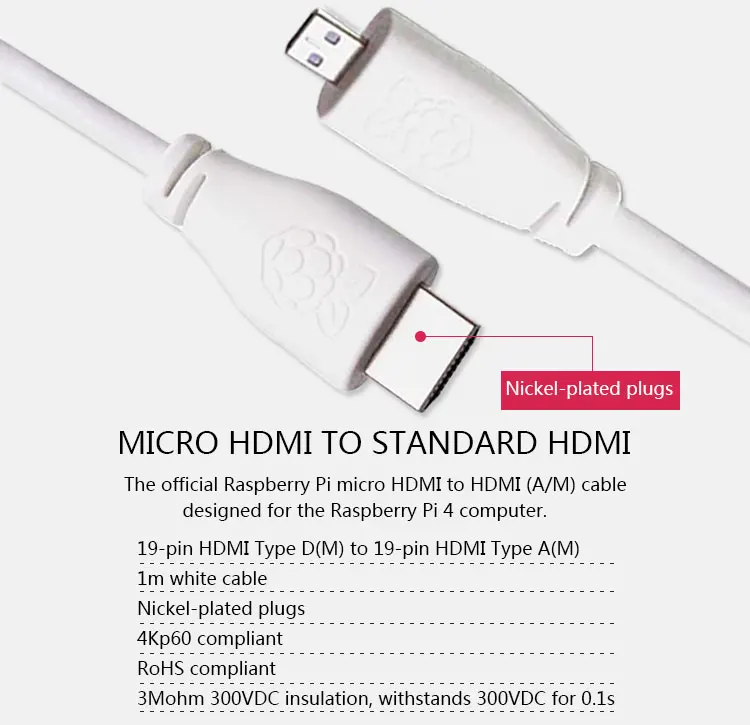 Raspberry Pi 4B микро HDMI к HDMI видео кабель Поддержка 4K HDMI адаптер шнур