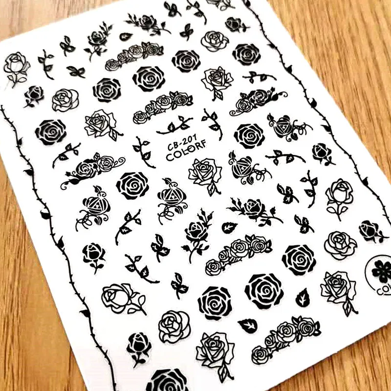 

1 PC Newest Black Red Rose 3D design 3d nail sticker decal DIY decorations for nail wraps CB201