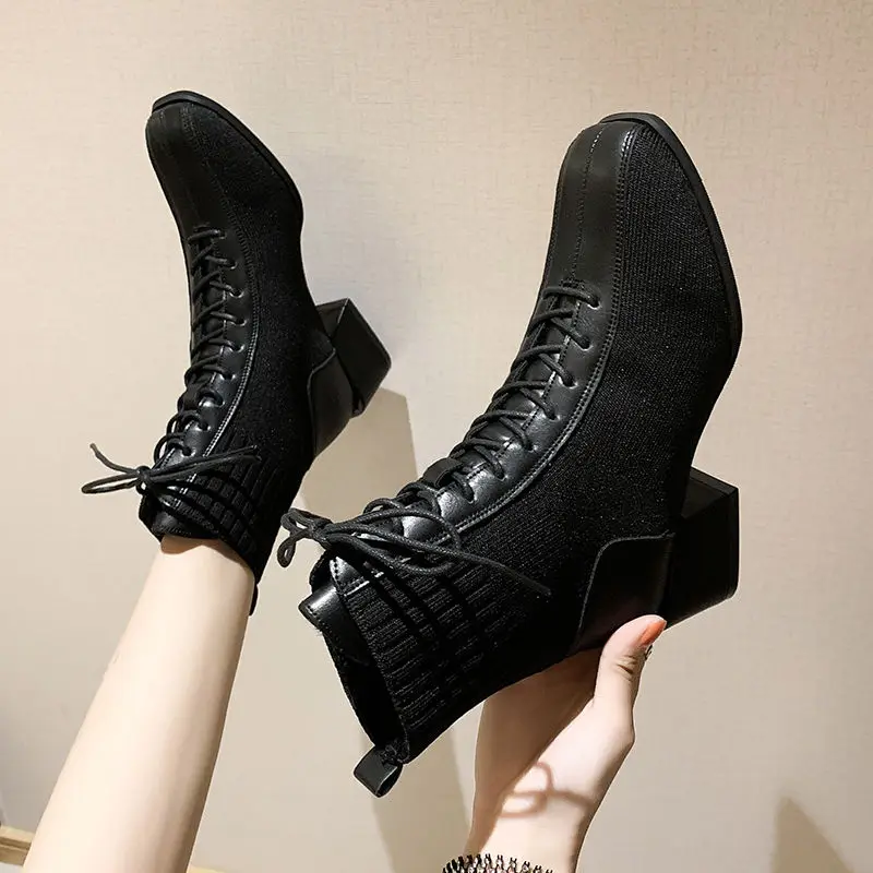 2020 Winter Women's Shoes New Korean-Style All-match Killer Booties Chelsea Net Red Thin Boots Elastic Cloth High Heel Boots