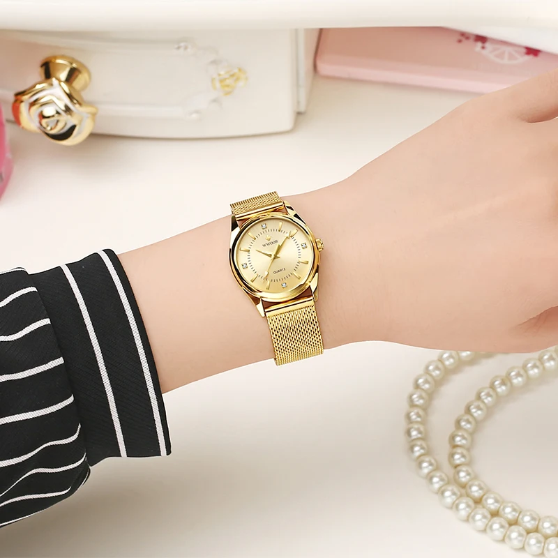 WWOOR Watch For Women's Japanese Quartz Movement Wristwatch Top Brand Luxury Ladies Gold Dress Waterproof Watch Relogio Feminino