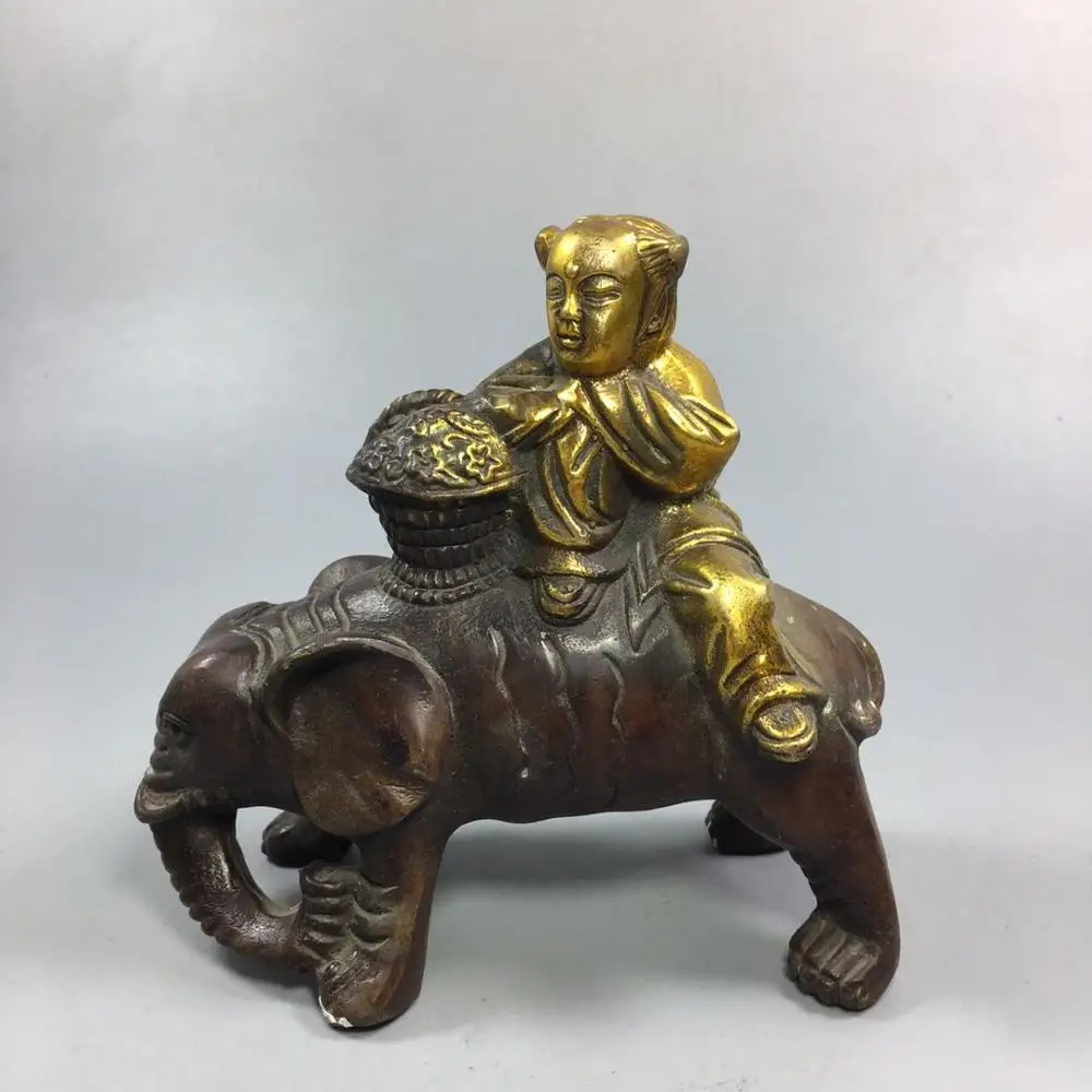 

Chinese Old Copper Collection Pure Copper Child and elephant