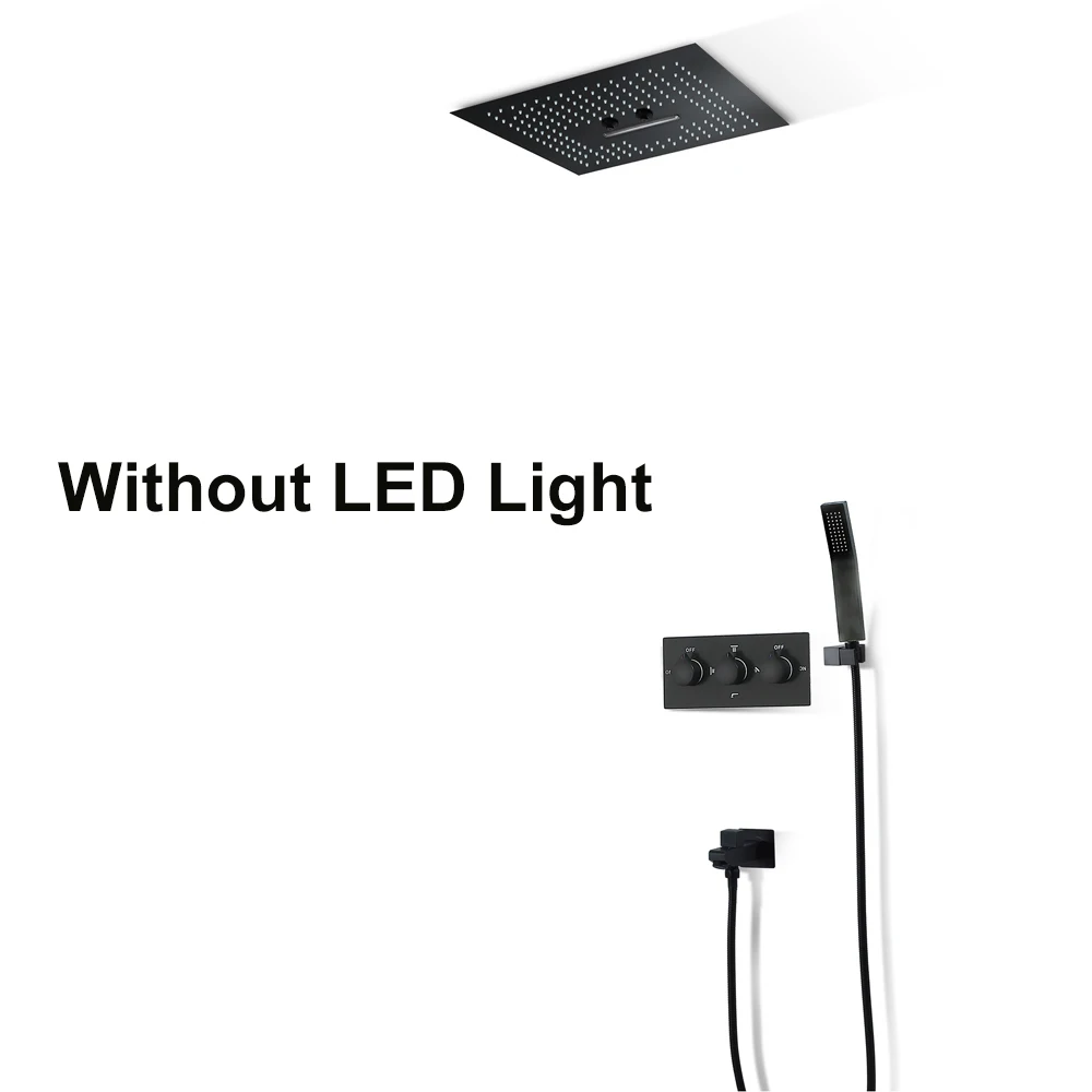 Without LED Light Черный душевой набор 400 мм потолочные душевые смесители набор для ванной комнаты массажный Душ светодиодный Душ водопад - Цвет: Without LED Light