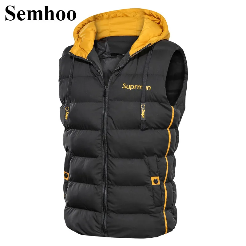 

2019 Spring Autumn Men's Hooded Vest Fashion Sleeveless Thick Warm Coat Solid Color Simple Straight Men's Vest Plus Size M---4XL