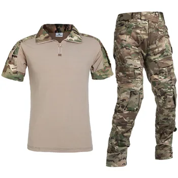 

Men's Tactical Short Sleeve Combat Shirt and Pants Set MultiCamo BDU Hunting Military Uniform 1/4 Zip