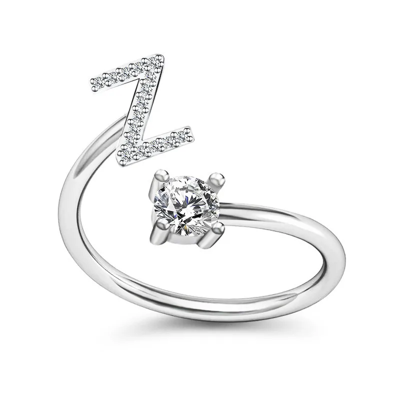 New Design Letter A-Z Openable Adjustment Rings Simple Wild Crystal Inlay Gem Circle Ring Women Wedding Jewelry Anniversary Gift - Цвет основного камня: Z