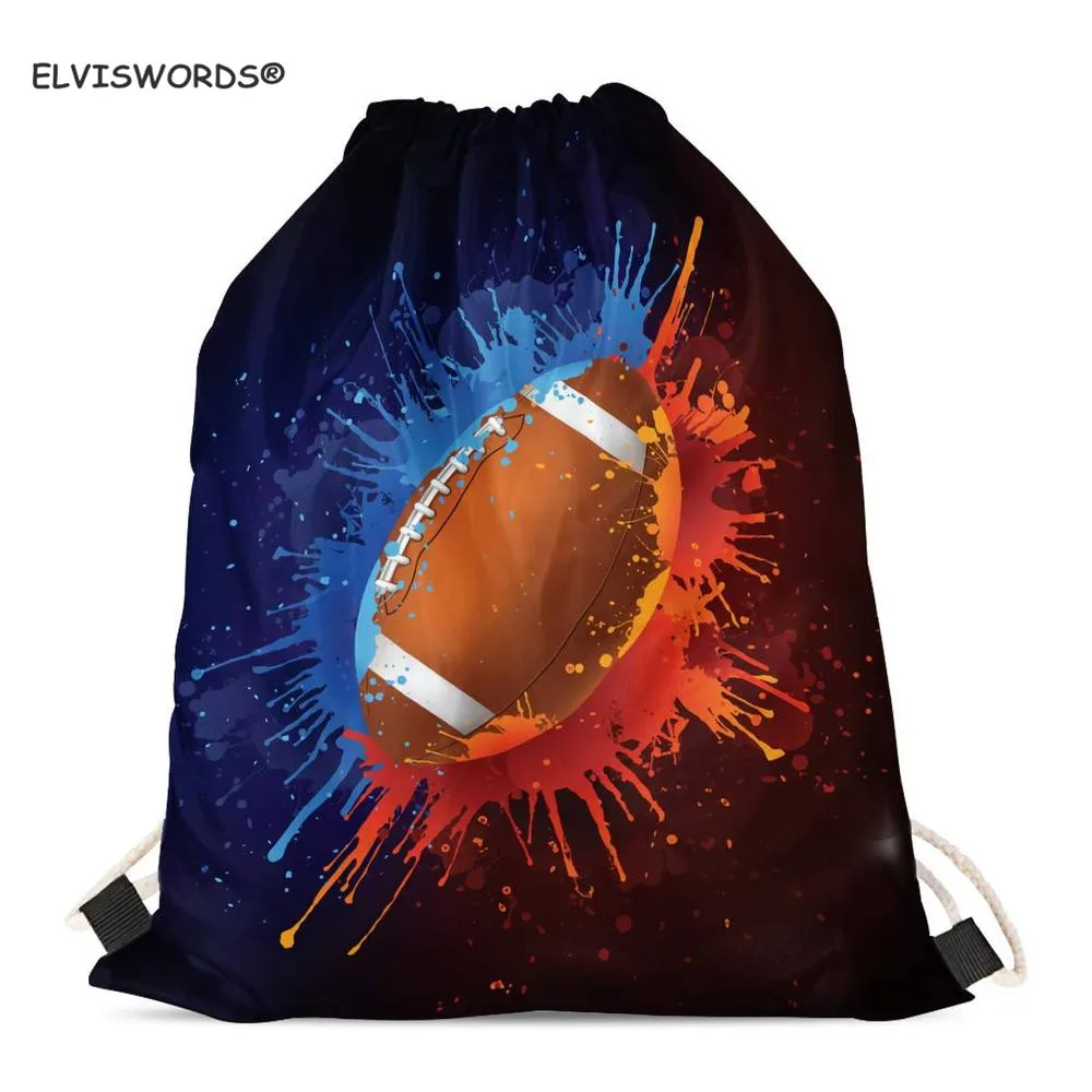 ELVISWORDS мяч в краске изолированный принт футбол хранения мешок Shoolbag для мальчиков пользовательский логотип шнурок рюкзаки хозяйственные сумки - Цвет: HXA333Z3