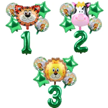 

6pcs/lot Birthday Party Decor for kids Jungle Animal Air Balloon Safari Zoo Theme Tiger Lion Cow Monkey Zebra Giraffe Ballon