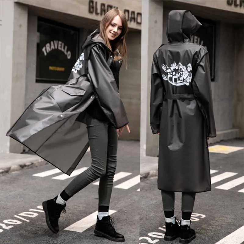 Lovers Fashion Raincoat Man Women black tide version of the raincoat adult XL mountaineering waterproof long Raincoat - Цвет: gray 2