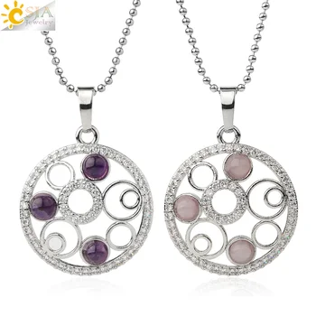 

CSJA 4mm Tiny Natural Stone Pendant Necklaces Micro Inlay Zircon Multi-circle Round Pendants for Women Trendy Party Jewelry G527