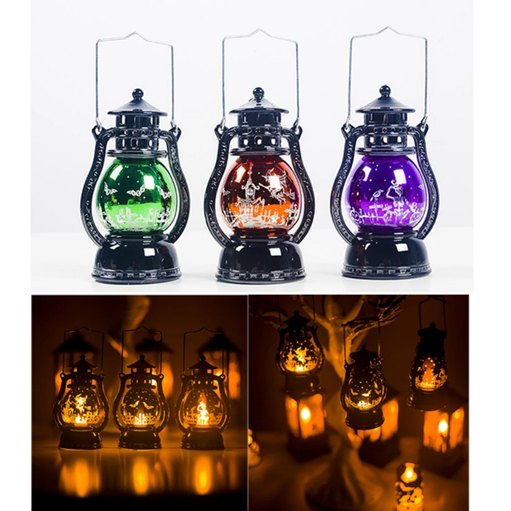 Vintage Style Halloween Hanging Hurricane Lantern LED Lights Outdoor Party Decoration