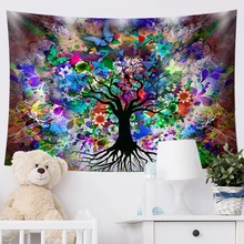 Tapiz de Mandala de árbol de la vida, alfombra psicodélica de macramé colgante de pared para habitación, alfombra Hippie, manta de playa, decoración del hogar, esterilla de Yoga