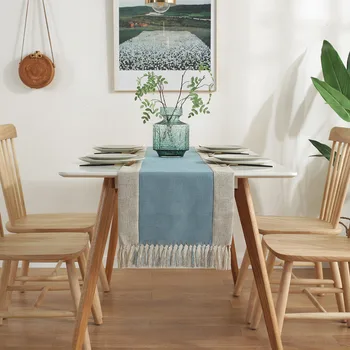 

Hotel Homestay Table Runner Tassel Pure Color Cotton and Linen Bed Flag Boho Wedding Decorations chemin de table T247