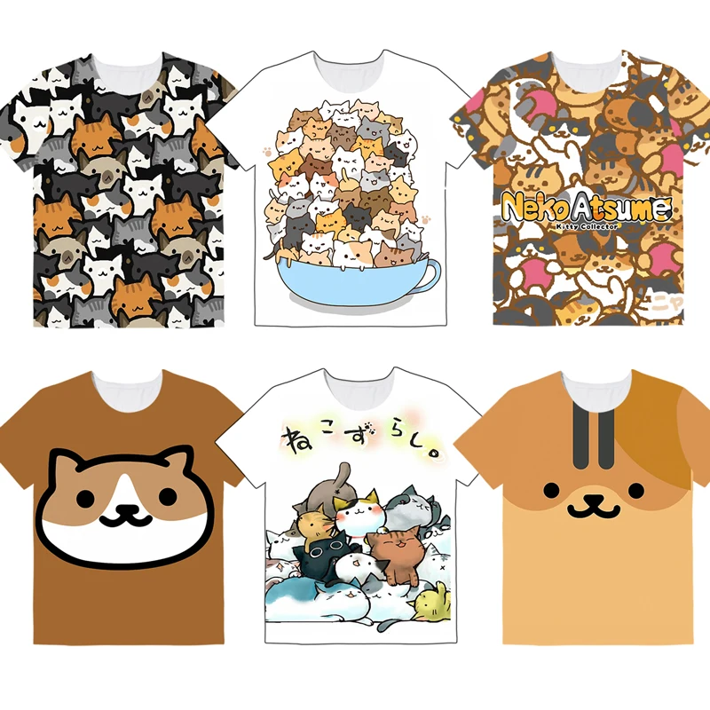 Harajuku Neko Atsume Футболка женская футболка с рисунком кота женские футболки летний топ уличная женская одежда