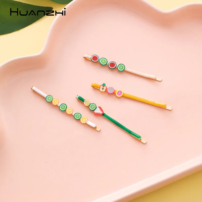 

HUANZHI Summer Fruit Hairpin Colorful Barrette Acrylic Lemon Watermelon Hairgrip Sweet Hair Clip Hair Accessories For Women Girl