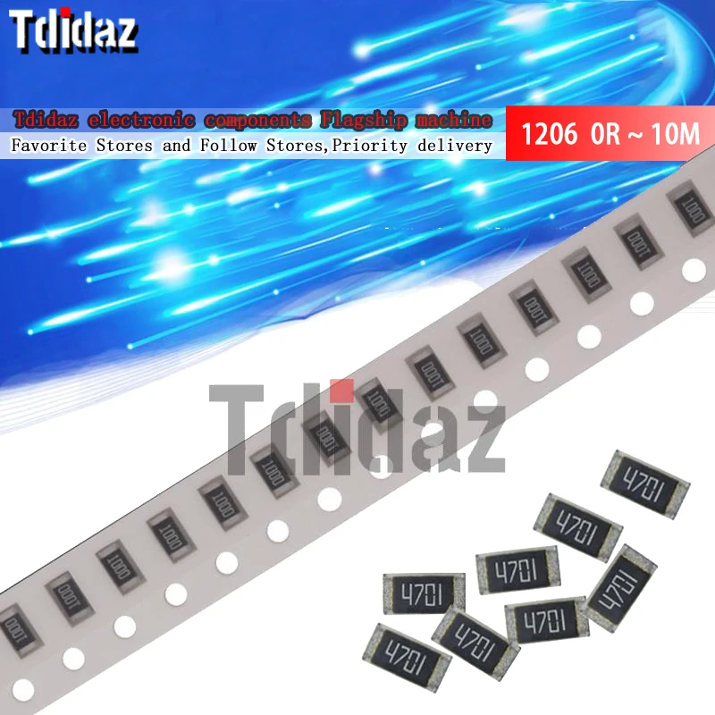 100 шт. SMD резистор 1206 0R ~ 10M 1/2W 0 1 10 150 220 330 Ом 1K 2 K 10K 100K 1R 10R 100R 150R 220R 330R | Электронные
