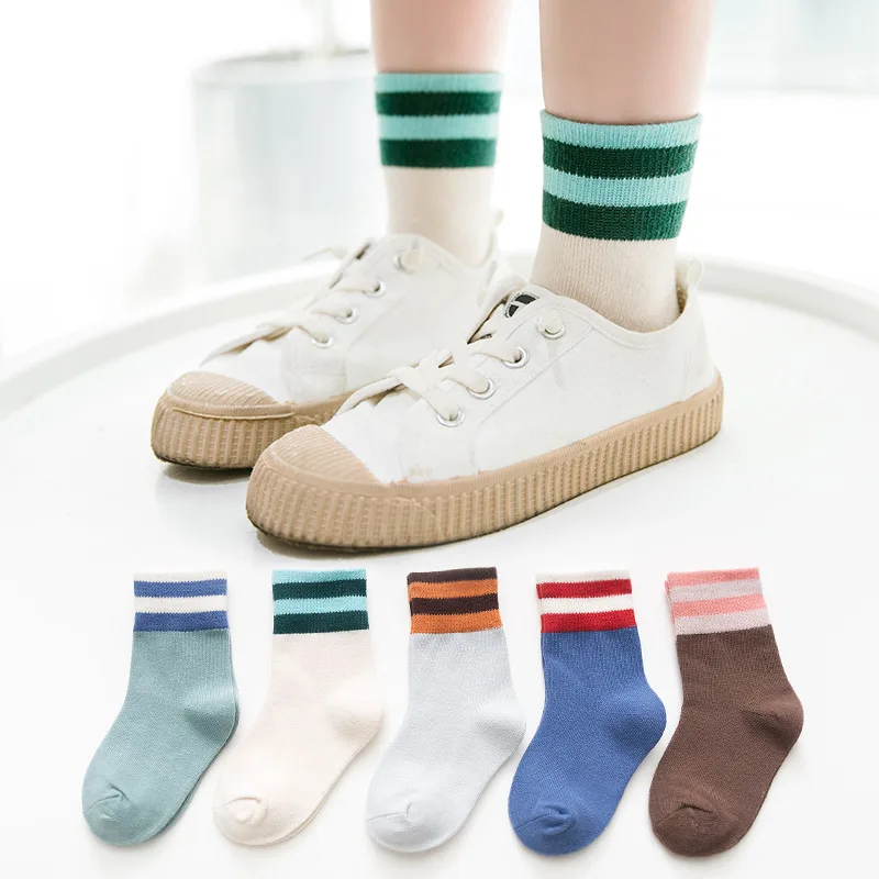 

C107 CHILDREN'S Socks zhuo shang mian pin Children's Socks Autumn Wide Screw Type Plain Color Parallel Bars Stripes Baby Socks