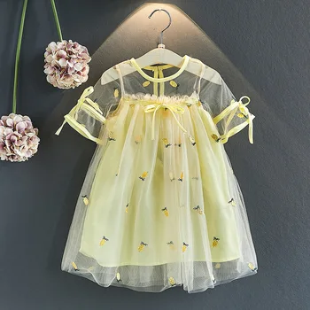 

Thunderers Fashion Cotton Kids Party Dress For Girl Mesh Short Sleeve Girl Princess Dress O-neck Toddler Baby Summer Wear