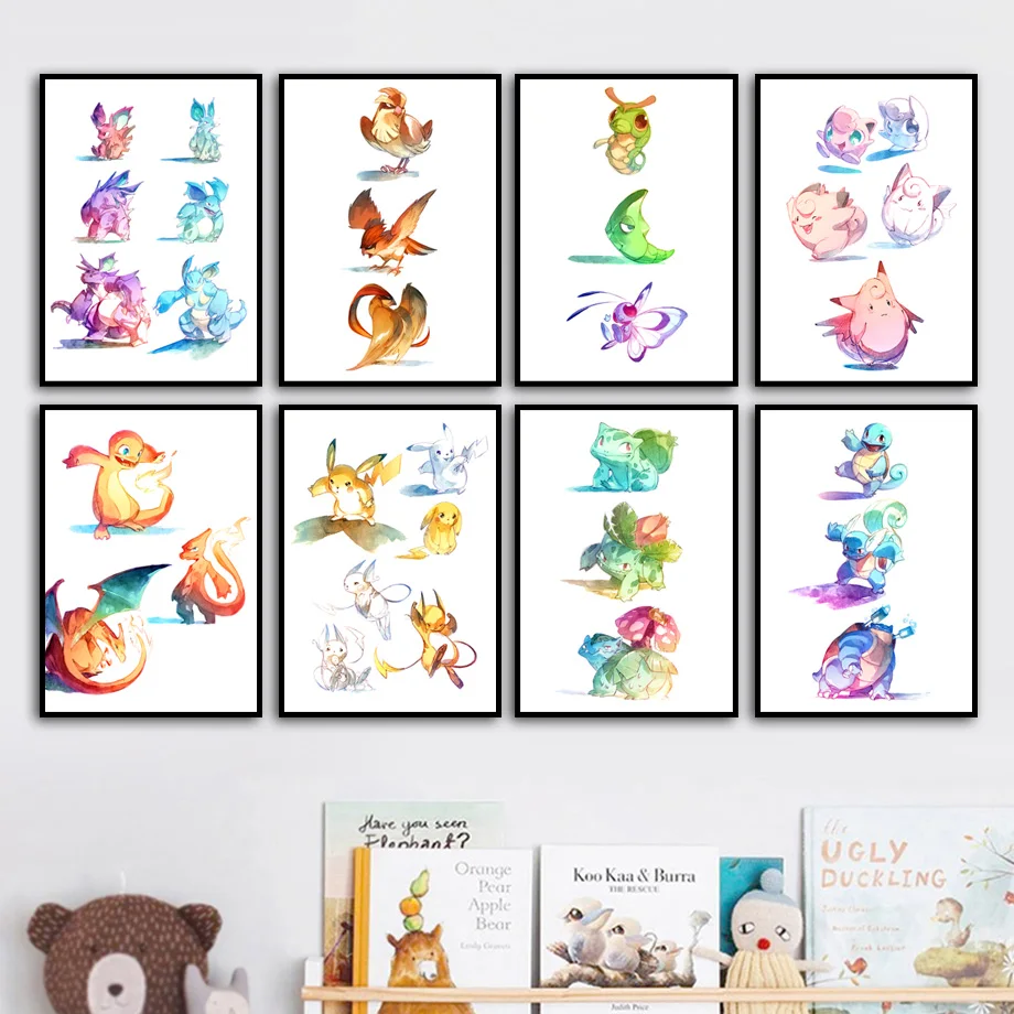 

Canvas Prints Poster Cartoon Pokemon Home Decoration Nordic Paintings Modular Wall Artwork Pikachu Pictures Living Room No Frame