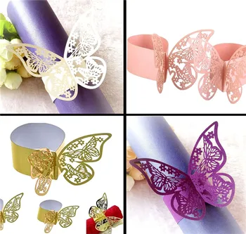 

50pcs Laser Cut Butterfly Style Paper Napkin Rings Favor Table Napkins Holders Hotel Birthday Wedding Party Decoration