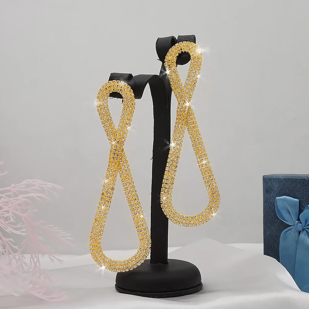 New Arrival Trendy White Crystal Long Tassel Dangle Earrings For Women Hanging Fashion Earrings Wedding Earings