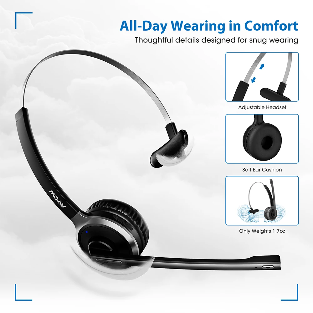 Mpow M5 Pro Wireless Headphones Bluetooth Over Ear Krystal Clear Noise Cancelling Headphone With Mic Charging Base For PC Laptop