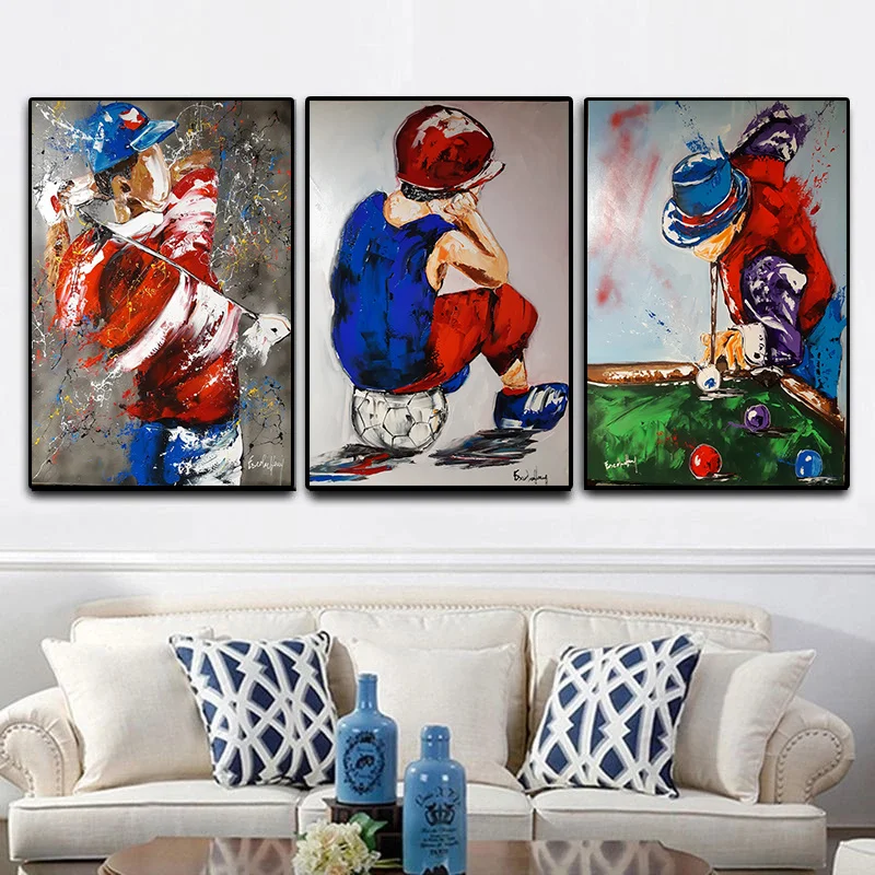 Little Boy Seduto Su Un Calcio Pensando Su Tela Poster D'Arte Ragazzi Che Giocano A Golf Immagini Da Parete Boy Kid Room Decorazioni Per La Casa Pittu
