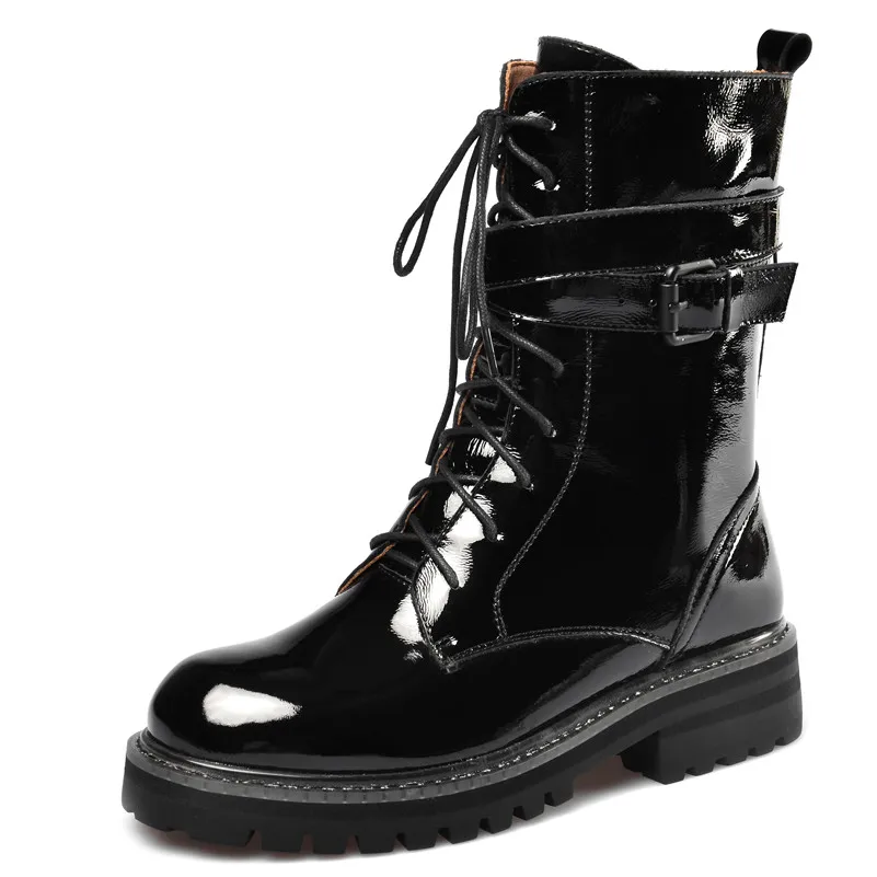 FEDONAS/зимние женские мотоциклетные ботинки на молнии с пряжкой; женские ботильоны с перекрестной шнуровкой; обувь для ночного клуба; женская обувь на платформе и высоком каблуке - Цвет: Черный