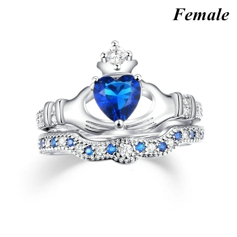 Трендовое парное кольцо, мужское кольцо из нержавеющей стали, Женское кольцо с синим/белым цирконием, набор колец в форме сердца, Свадебные обручальные кольца, подарок для любви