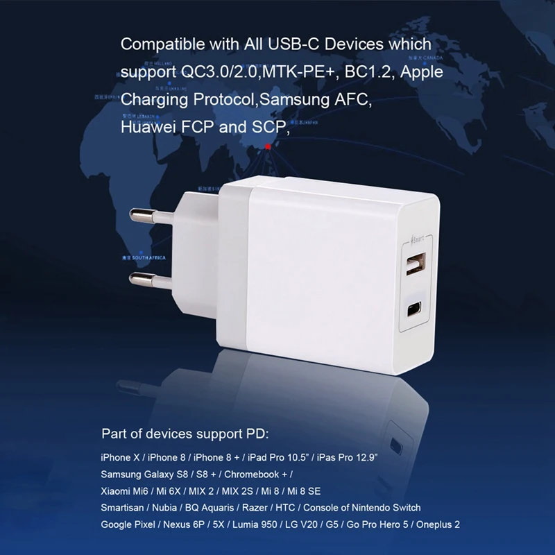 Продвижение- Usb type C настенное зарядное устройство быстрое Usb type C зарядное устройство для мобильного телефона Pd зарядное устройство для телефона для Iphone 8 X samsung Galaxy S9(Eu Plu