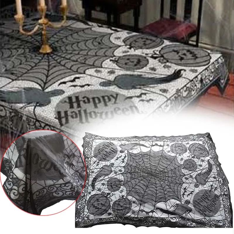 

Black Lace Ghost Pumpkin Webs Halloween Tablecloth Dinner Table Decoration