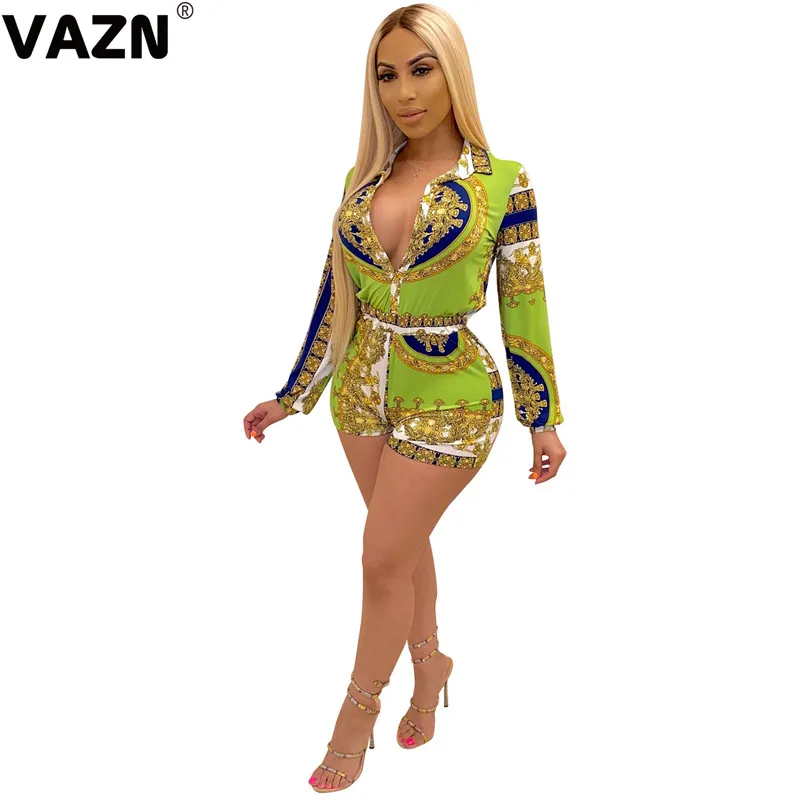 VAZN-peleles estampados para Fiesta de Primavera y oficina para mujer, mono Sexy con cuello redondo, manga corta, trajes de vendaje, 2020