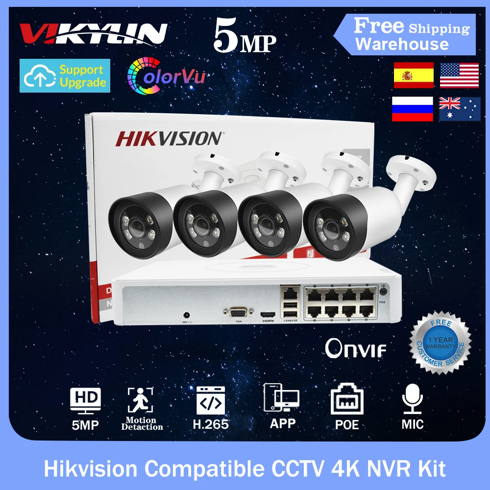 Система видеонаблюдения Hikvision 4K NVR CCTV с 8 Мп каналов POE H. 265 + видеорегистратор Onvif 5