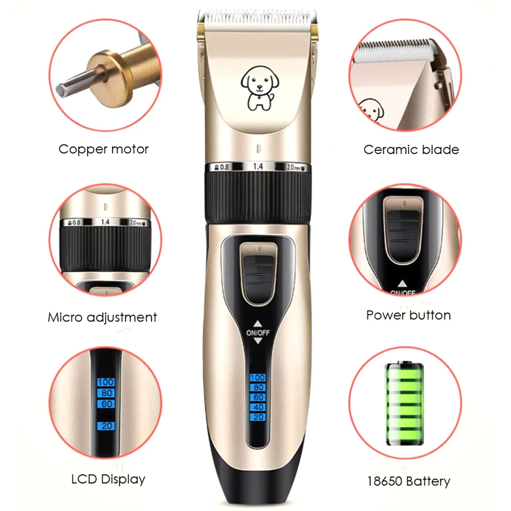 Pet Clipper Dog Hair Trimmer Pet Hair Trimmer Dog Clipper Professional Grooming Kit K5 Rechargeable Cat Dog Hair Trimmer Low-Noise Electric Pet Hair Clipper Shaver Set Haircut Machine