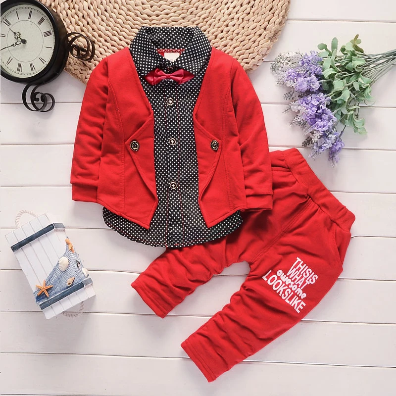 AiLe Rabbit 2019 Baby Boys Autumn Casual Clothing Set Baby Kids Button Letter Bow Clothing Sets Babe Jacket + Pant 2-Piece Suit