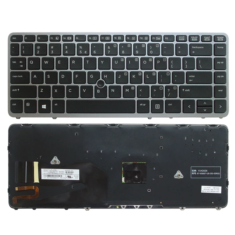 English Laptop Keyboard for HP EliteBook 840 G1 850 G1 ZBook 14 for HP 840 G2 US Silver backlight with pointing stick