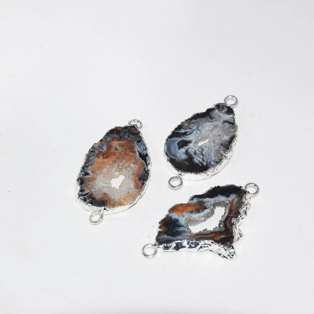 Натуральный срез Geode Druzy каменный разъем femme серый большой золотой ободок плиты отверстие кулон agates Druzy кулон для женщин аксессуары