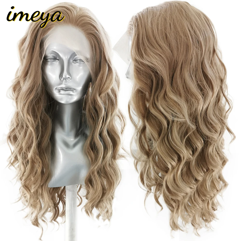 Imeya объемная волна 150% плотность высокого Температура волокна синтетические Синтетические волосы на кружеве Парики часть половинный парик 13X3) на прозрачной основе