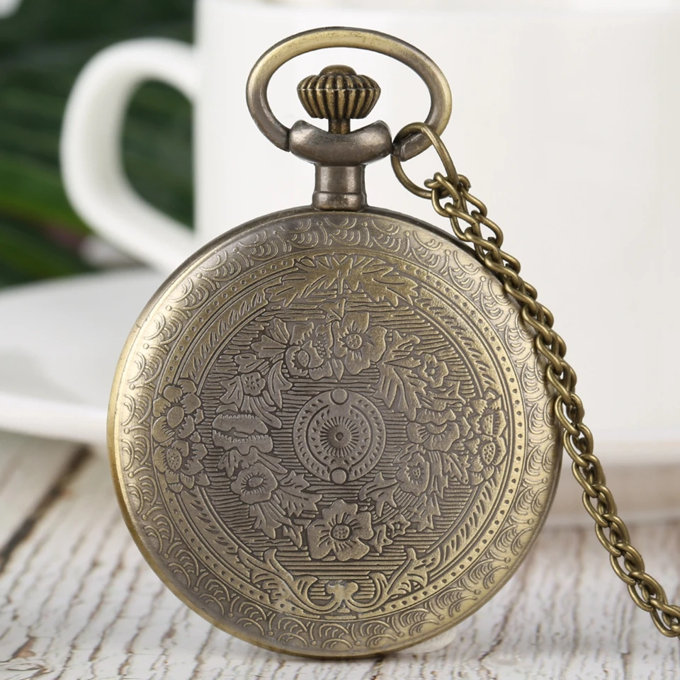 Unique Design No Cover Quartz Pocket Watches Roman Numerals Dial Steampunk Bronze Necklace Chain Watch Fashion Men Women Gifts