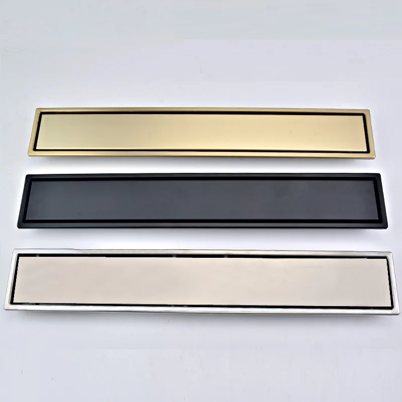 

Long Strip Floor Drain Black Shower Floor Drain Brushed Gold Bathroom Deodorant Concealed Floor Drain Strainer Cover Grate Waste