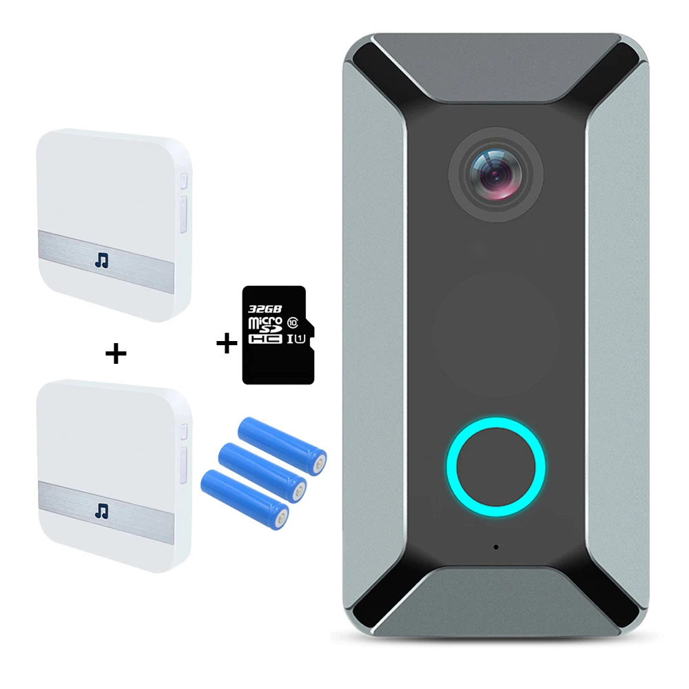 Kivbwy V6 wifi дверной звонок умный беспроводной 720P видеокамера Облачное хранилище дверной звонок cam Водонепроницаемый домашний охранный Колокольчик для дома серый - Цвет: Silver 2chime 32GB