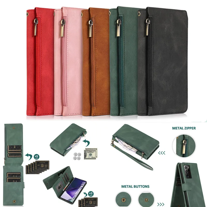 Custodia Multifunzionale In Pelle Con Cinturino Per Portafoglio Con Cerniera Per Samsung Galaxy S21 Ultra Note20 S20 S9 S10 S21 Plus Note10 Pro S20Fe