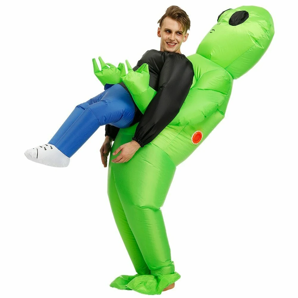 

Unisex Waterproof Adult Kids Blow Up Alien Cosplay Props Carrying Human Foldable Halloween Party Funny Inflatable Costume