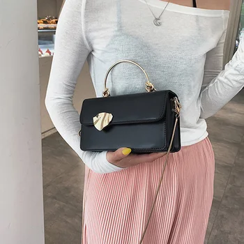 

Mini Crossbody Bags For Women 2019 New PU Leather Handbags With Metal Handle Simple Style Shoulder Messenger Bags Travel Tote