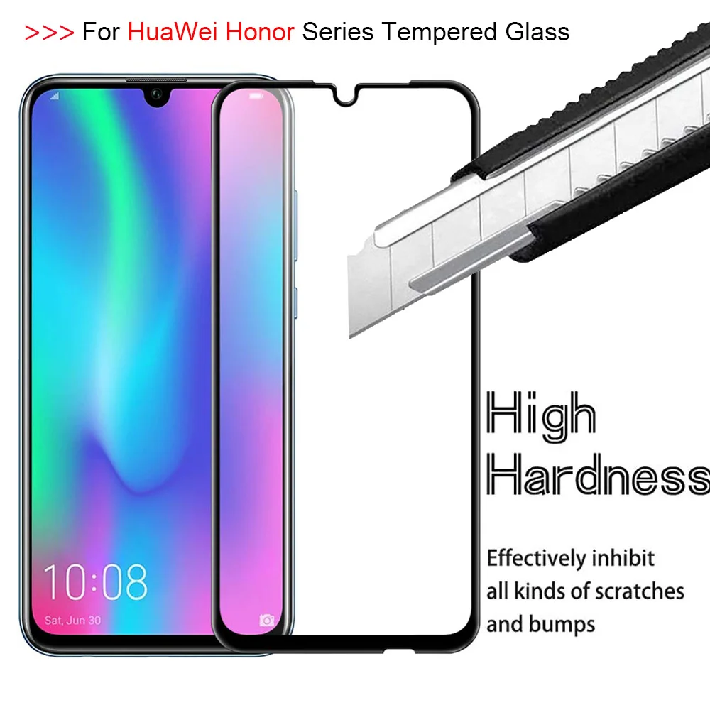 9D полное покрытие экрана протектор для HuaWei Honor 7 8 9 10 lite закаленное стекло 8A 8X 9i 9N 10i