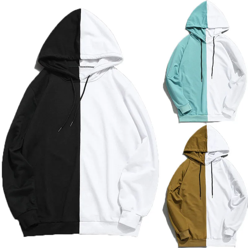 

Sweatshirt Men Hoodies Simple Patchwork Loose Windproof Comfortable Drawstring Hooded Mens Clothes Breathable Soft Coats Fashion