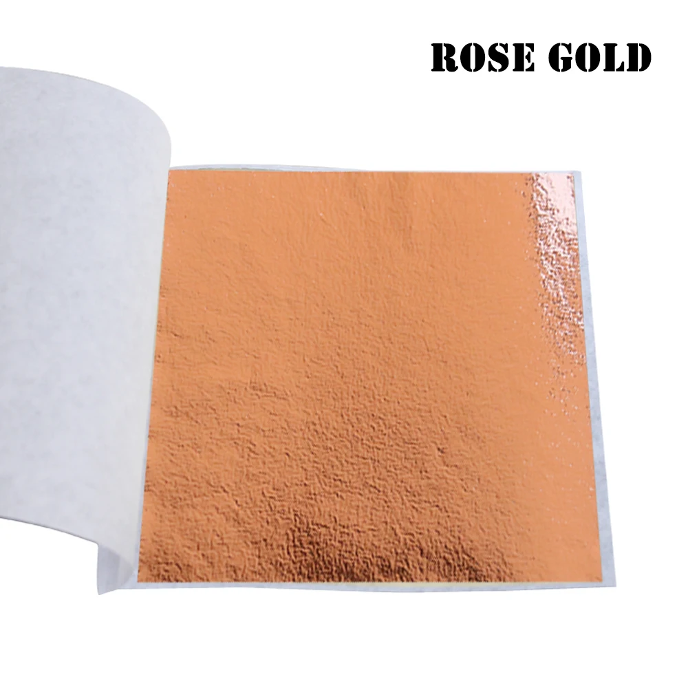 Rose GOld 100 шт, имитация золотых листов, фольгированная бумага, позолота для художественных поделок, статуя, украшение для ногтей, цветной Золотой лист, фольга, бумага 8X8,5 см - Цвет: Rose GOld
