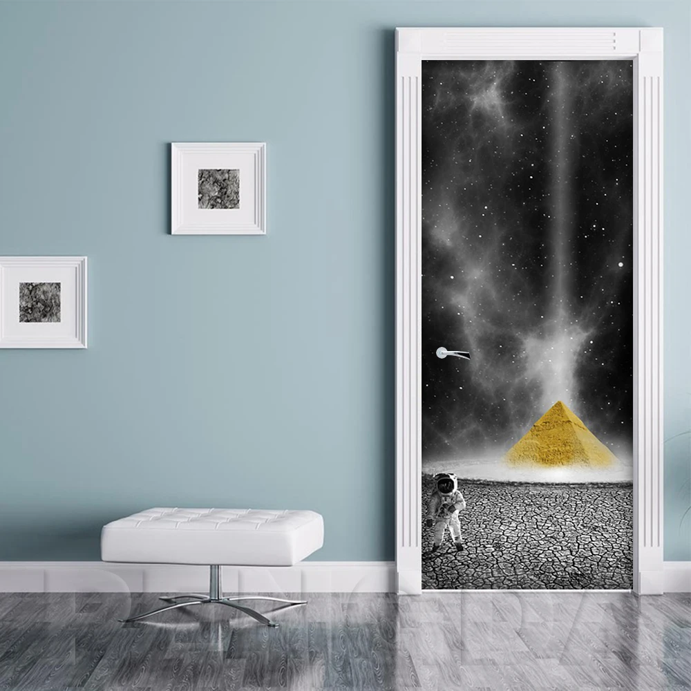 Наклейка на дверь DIY принтованые Декорации для дома картинка астронавт самоклеющиеся Звездные обои небо водоотталкивающие обои ремонт спальни