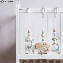 AY Tesco – ensemble de hochets en bois pour bébé, 3 pièces, pendentifs avec perles en bois, Mobile, jouets, décor suspendu de lit, accessoires de poussette faits à la main